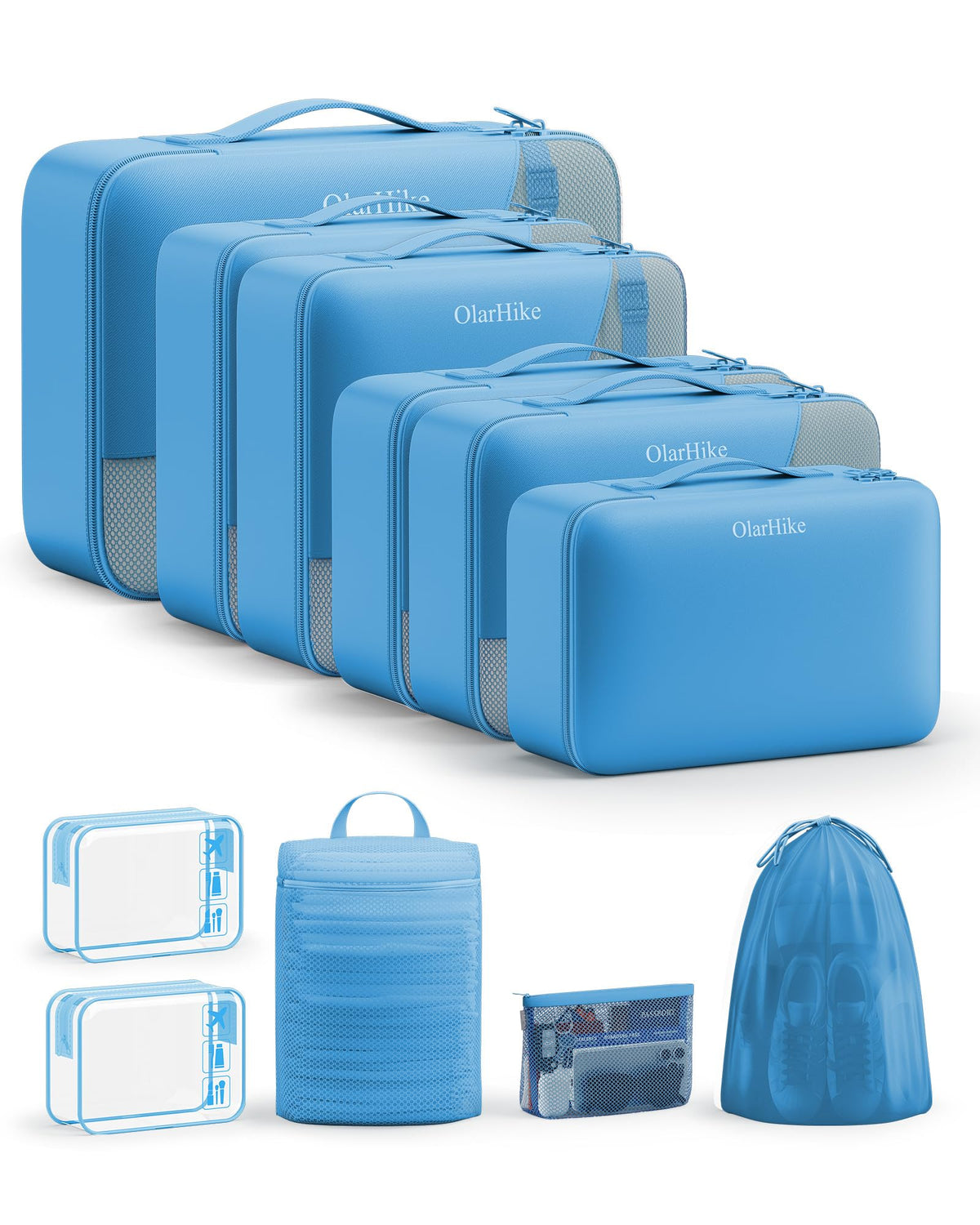 OlarHike Packing Cubes for Travel,Gifts for Women Mom,Anti-Tearing Suitcase Organizer for Luggage with Shoe & Hanging Toiletry Bag,Vacation Essentials & Accessories for Cruise Ship,11 Set,Orange
