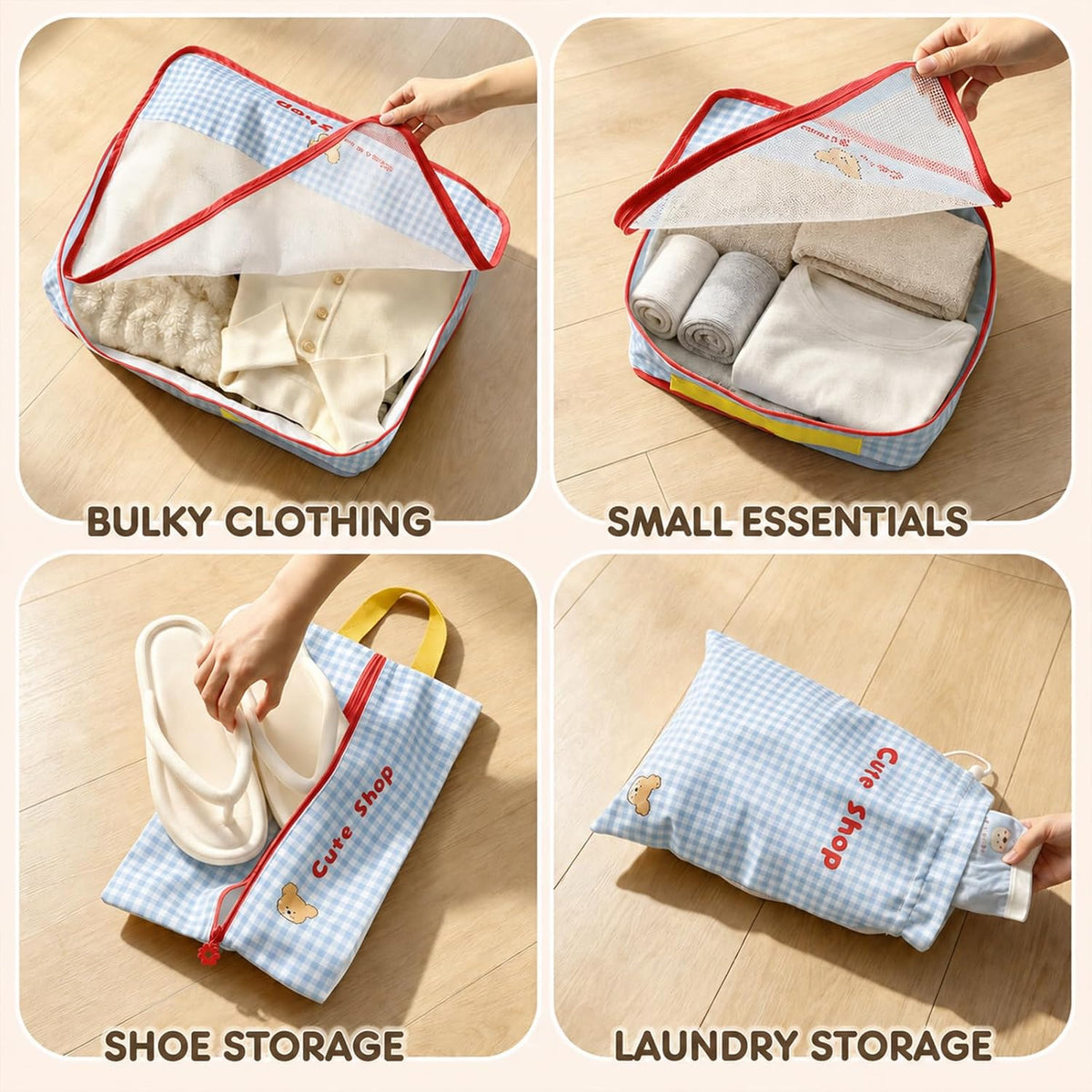 Cute Packing Cubes, 5-Piece Luggage Organizer, Shoe & Laundry Bags