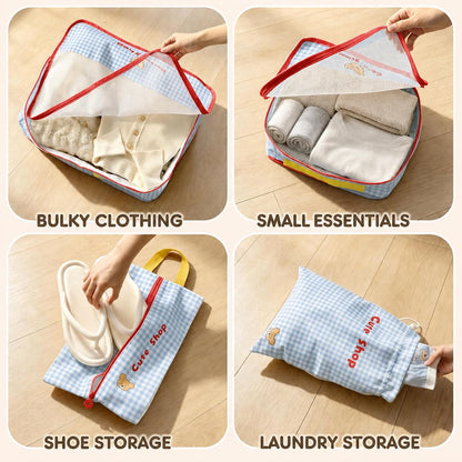 Cute Packing Cubes, 5-Piece Luggage Organizer, Shoe & Laundry Bags