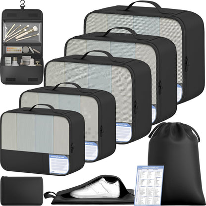 BAGAIL 9 Set Packing Cubes with Packing List Luggage Packing Organizers for Travel Accessories (Black)