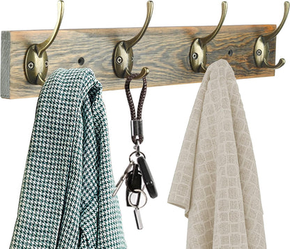 IBosins 12 Pack Antique Brass Double Coat Hooks Wall Mounted with 24 Screws