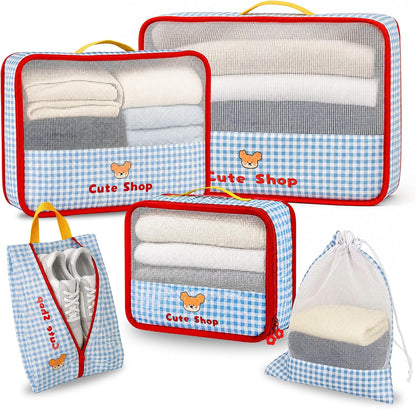 Cute Packing Cubes, 5-Piece Luggage Organizer, Shoe & Laundry Bags