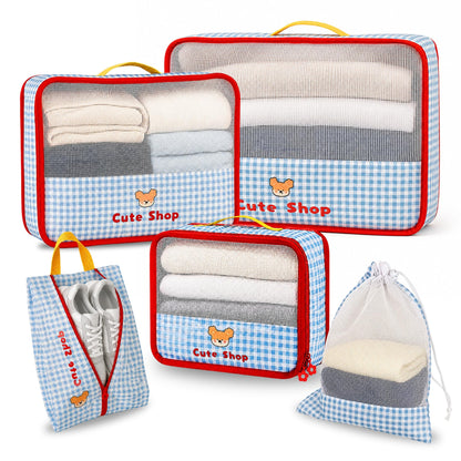 Cute Packing Cubes, 5-Piece Luggage Organizer, Shoe & Laundry Bags